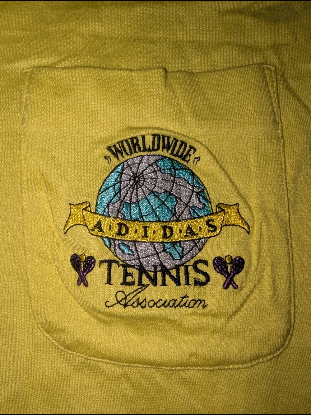 adidas Vintage Bright Yellow Polo with Tennis Pocket Logo - Picture 3 of 5